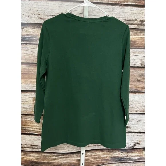 KIM ROGERS NWT Women's Christmas Boston Terrier With Antlers Top Green Small - Picture 7 of 9